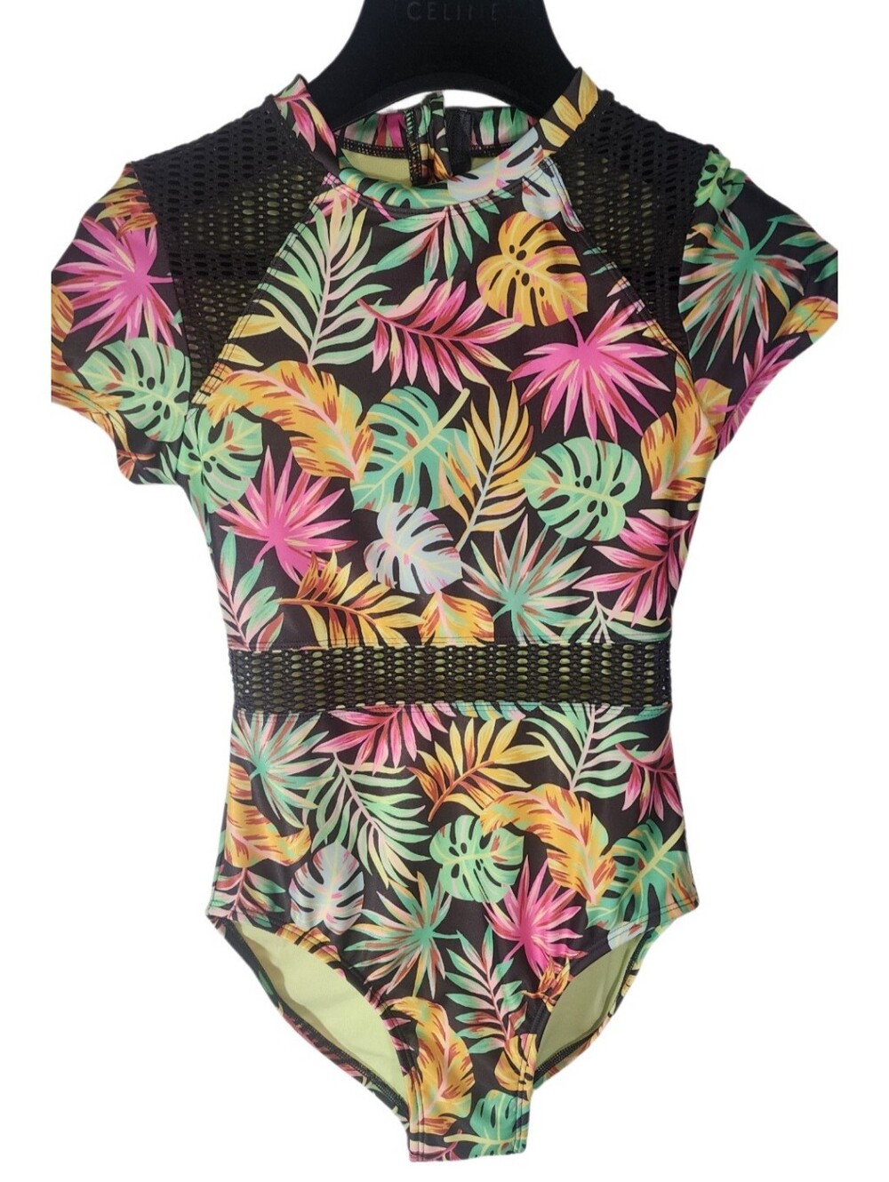 Art Class Girls Tropical Foliage Paradise One Piece Rash Guard Swimsuit. L
